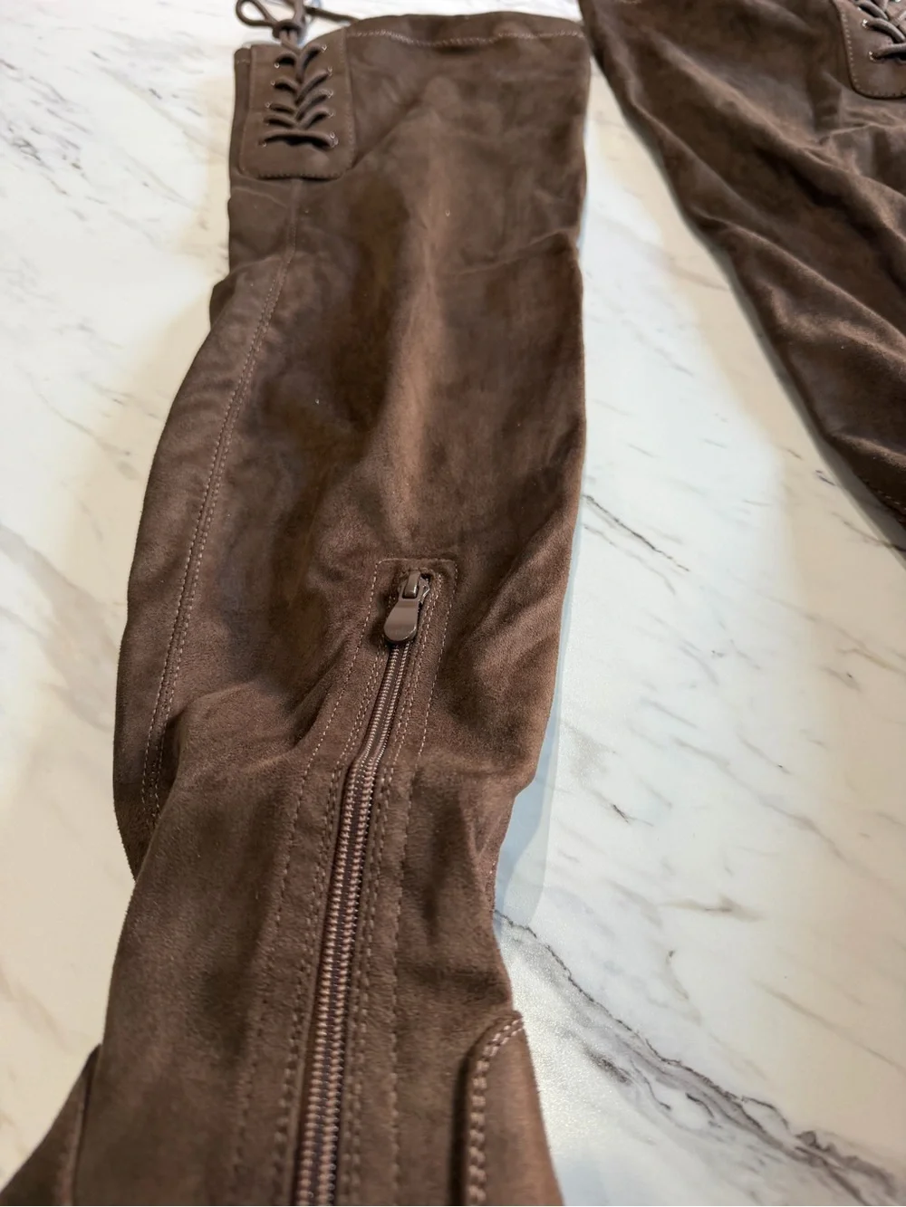 Over-the-Knee Block Heel Boots in Brown - NEVER WORN